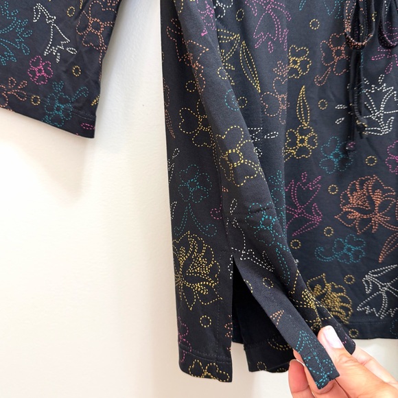 Gudrun Sjoden Drawstring Tunic Top Flare Sleeve Pockets Black Multi Size M - Picture 6 of 10